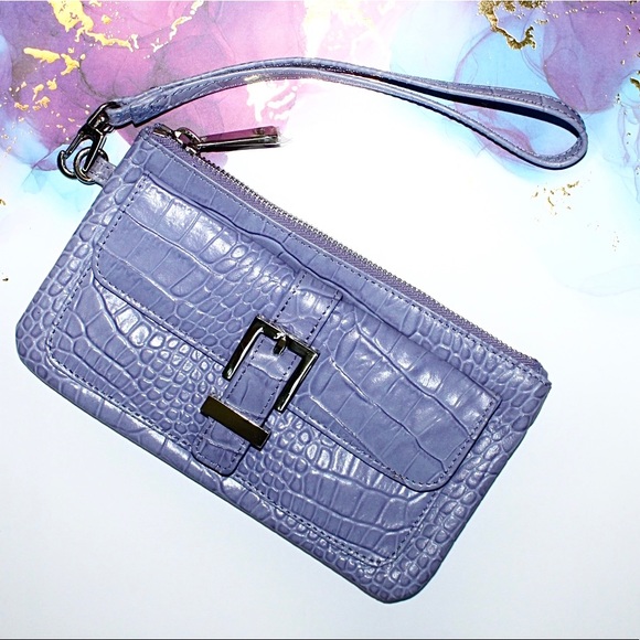 ๐3/20$5/25๐NWOT EXPRESS PURPLE FAUX ALLIGATOR LEATHER WRISTLET CLUTCH - Picture 5 of 16